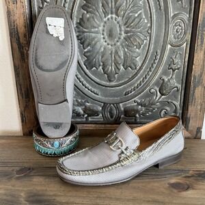Donald Pliner Dacio Horse Bit Gray Loafers Mens Sz 10 Made In Italy Lizard Trim